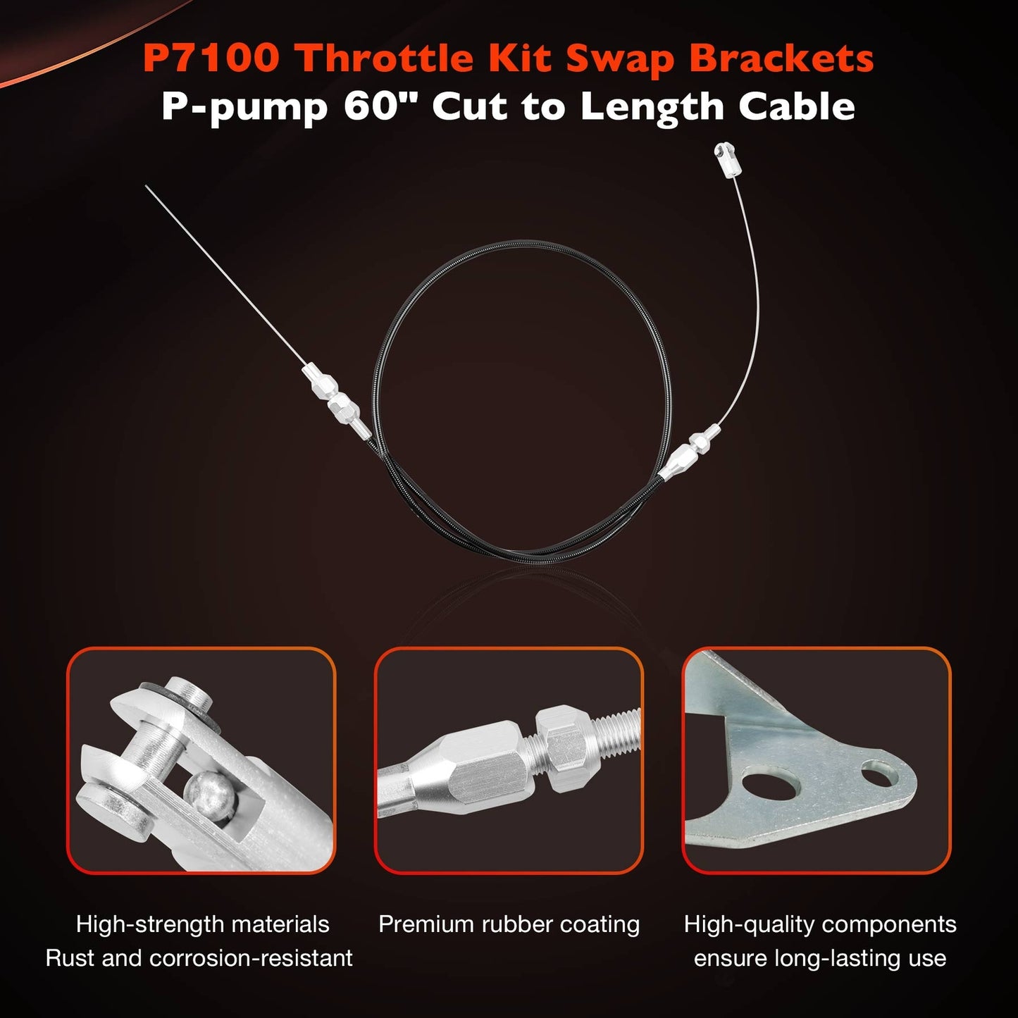 P7100 Throttle Swap Kit w/ 60" Adjustable Cable Mounting Brackets Return Springs