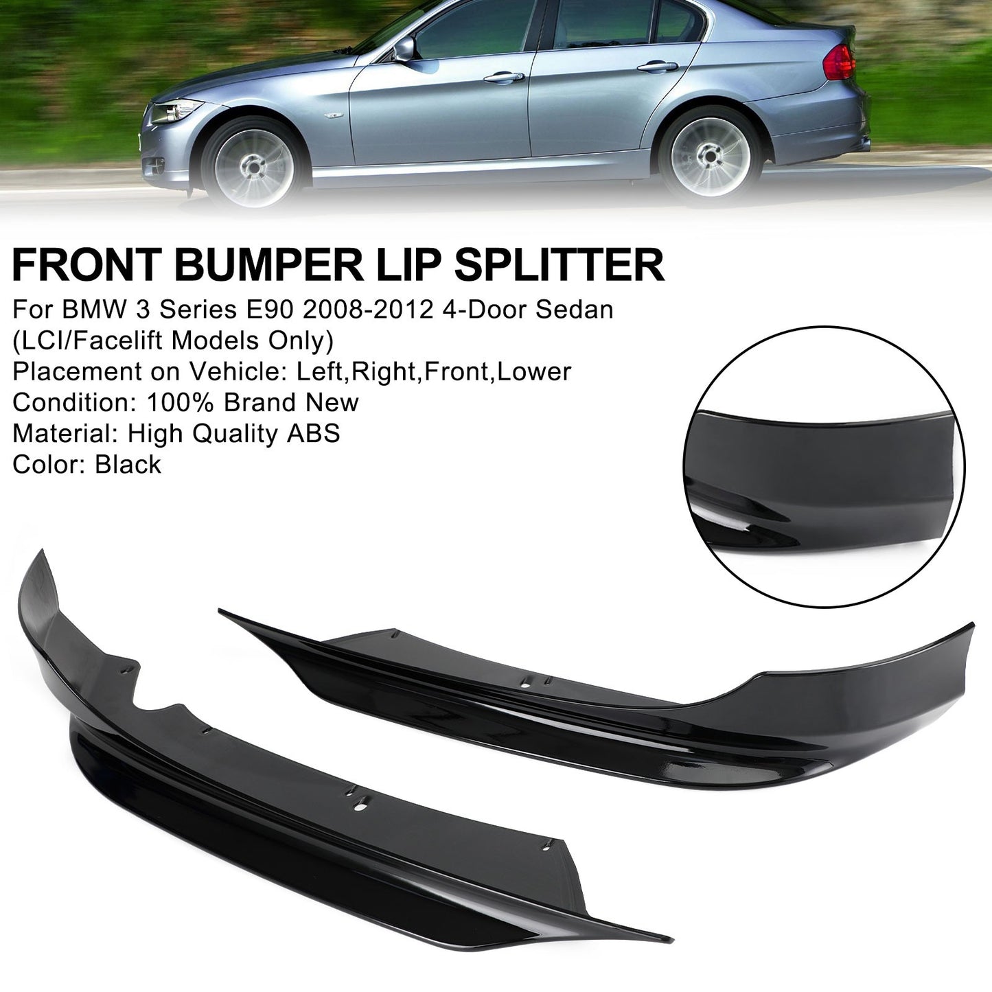 Front Bumper Lip Splitter Spoiler Fit BMW 3 Series E90 2008-2012 LCI PP*