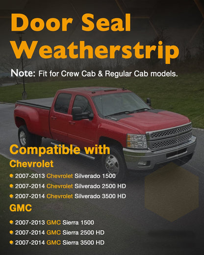 2PCS Door Weatherstrip Seal For 2007-14 Chevy Silverado GMC Sierra 1500 22766400