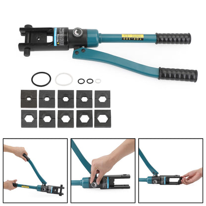 16 Ton Hydraulic Wire Battery Cable Lug Terminal Crimper & Improved Black Dies