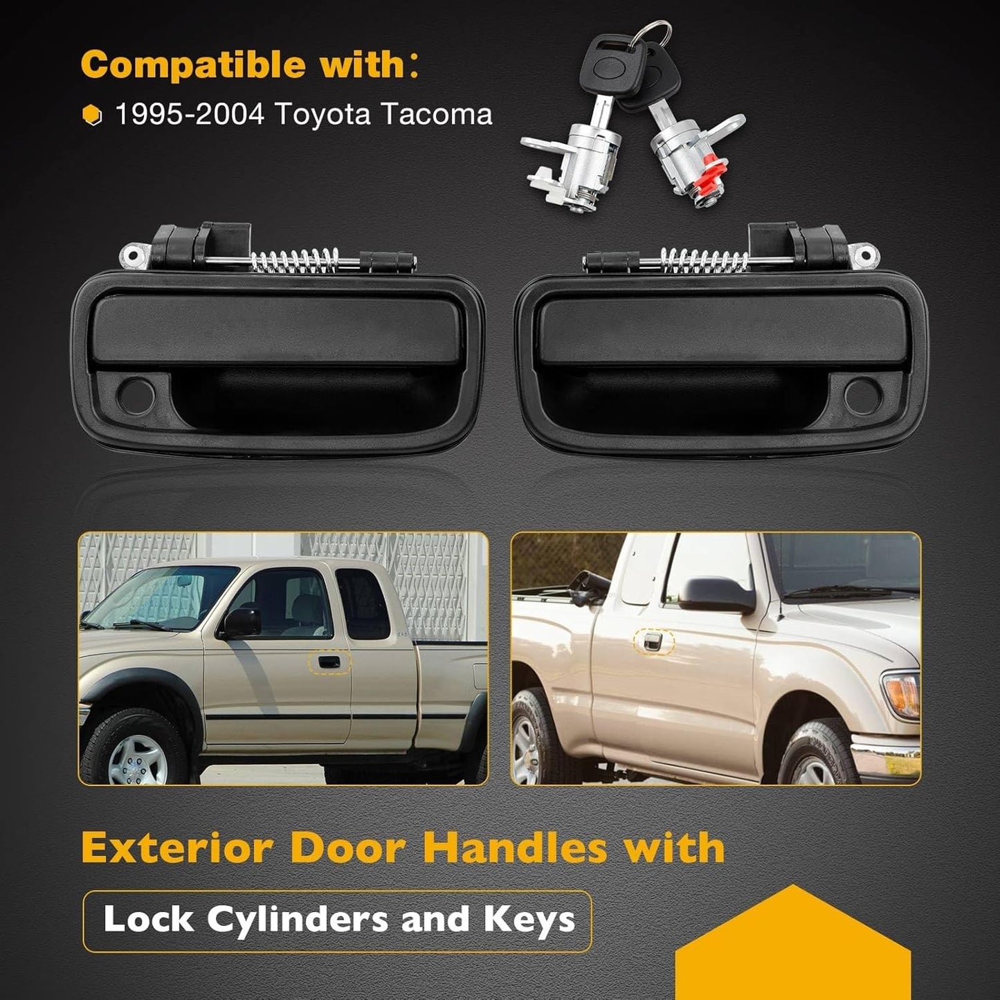 2X Exterior Door Handle w/ Lock Cylinders & Keys Set For 1995-2004 Toyota Tacoma