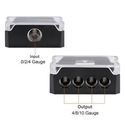2PCS 1/0 Gauge Input to 2 x 1/0 Gauge Output Power/Ground Distribution Block Set