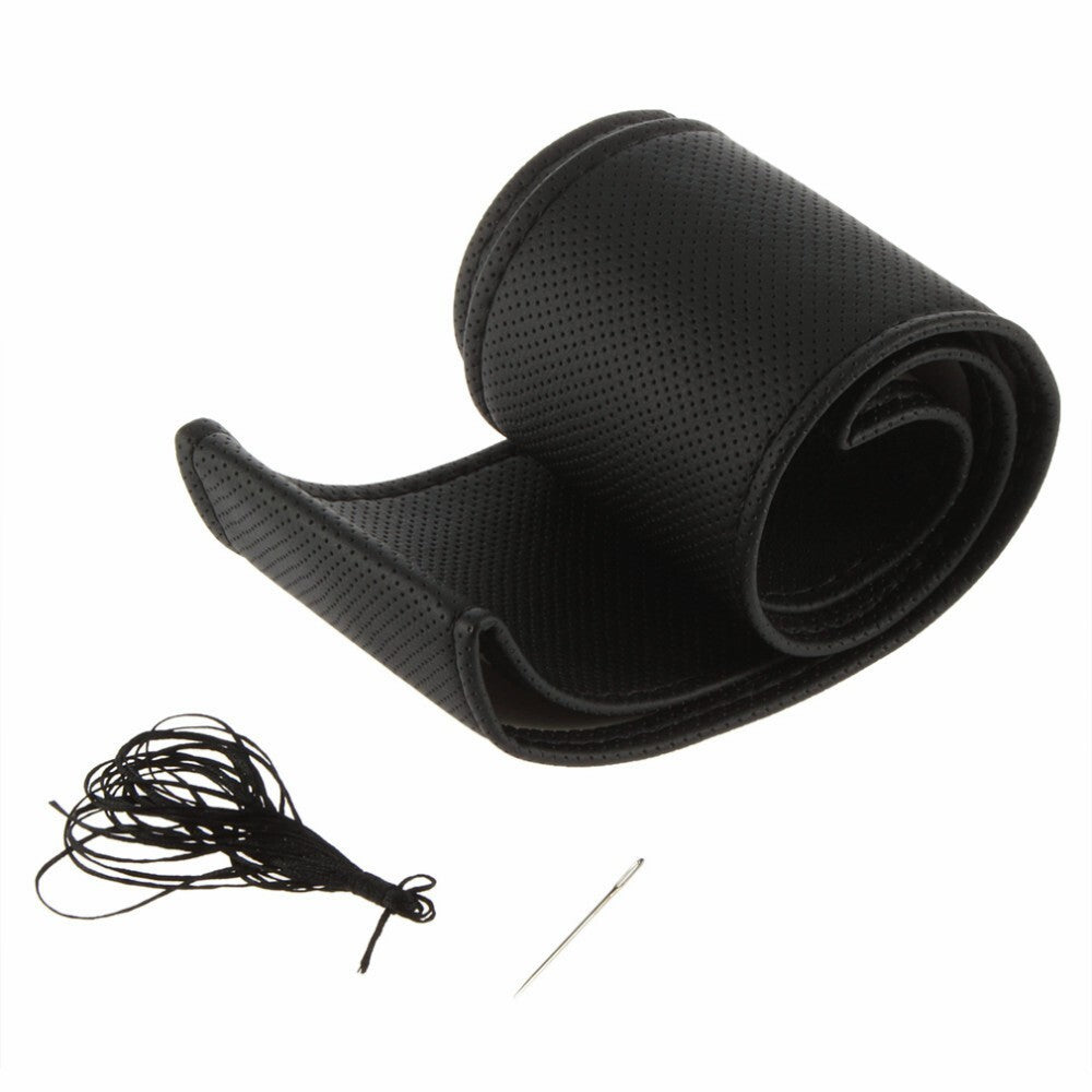 DIY Car Truck Leather Steering Wheel Cover With Needles and Thread Black