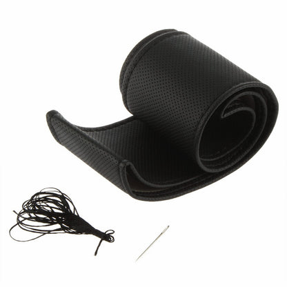 DIY Car Truck Leather Steering Wheel Cover With Needles and Thread Black