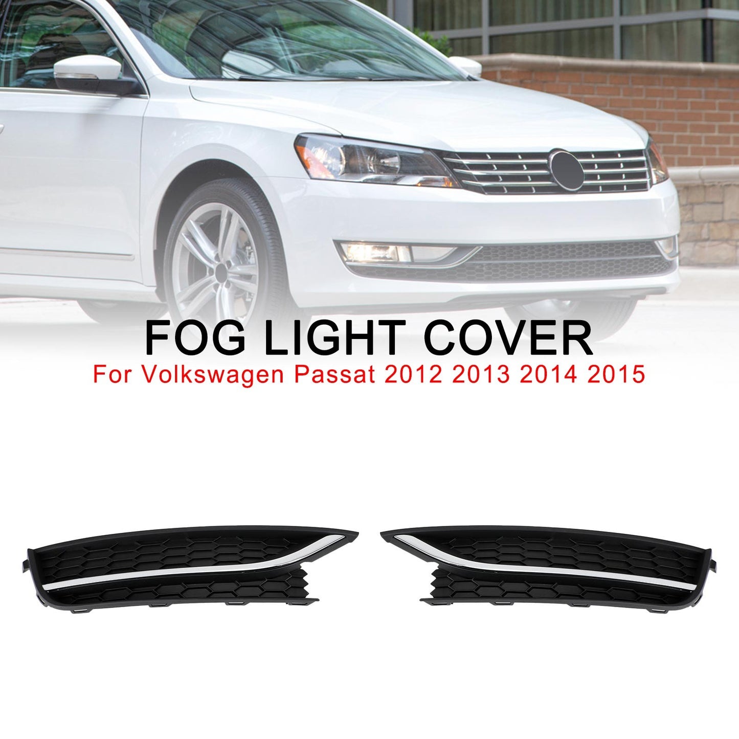 2PCS Front Driving Fog Light Cover For VW Passat 2012-2015 Black/Chrome