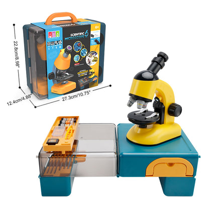 Rotating Microscope LED 100X-1200X Magnification Science Toys Kit For Kid Yellow