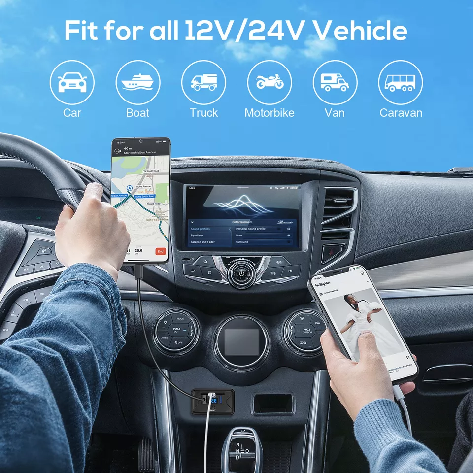 12V Dual USB QC3.0 & PD Port Car Fast Charger Socket Power Outlet On-Off Switch
