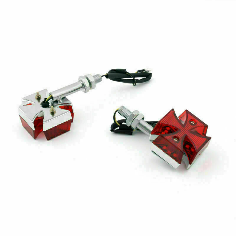 2x Custom Red Maltese Cross LED Turn Signal Light Fit For Motorcycle