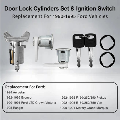 Ignition Switch & Door Lock Cylinder Set For 1990-95 Ford F150 F250 F350 Ranger