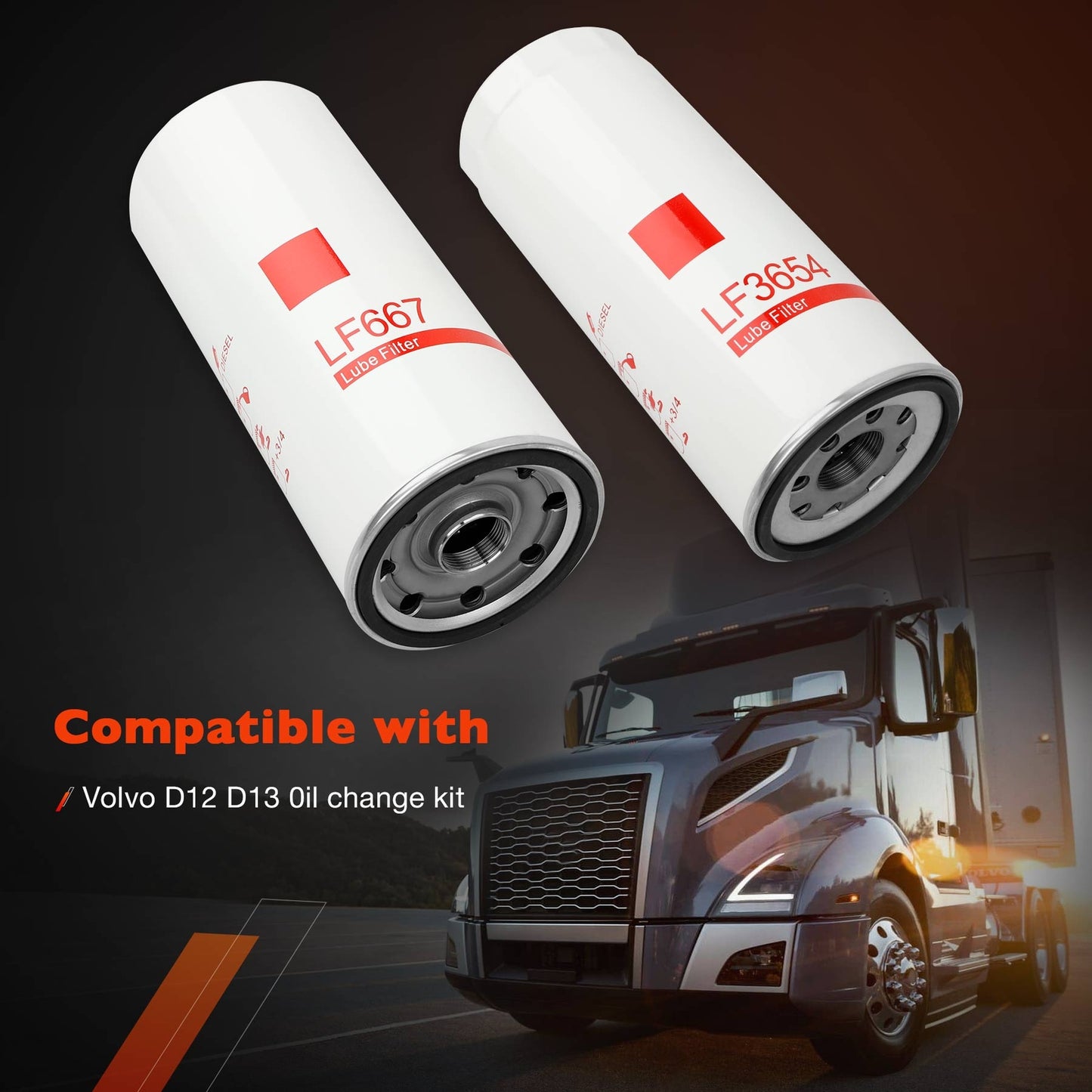 4x LF667 Diesel Oil Fuel Filter Change Kit For Volvo D12 D13 LF3654 FF5507