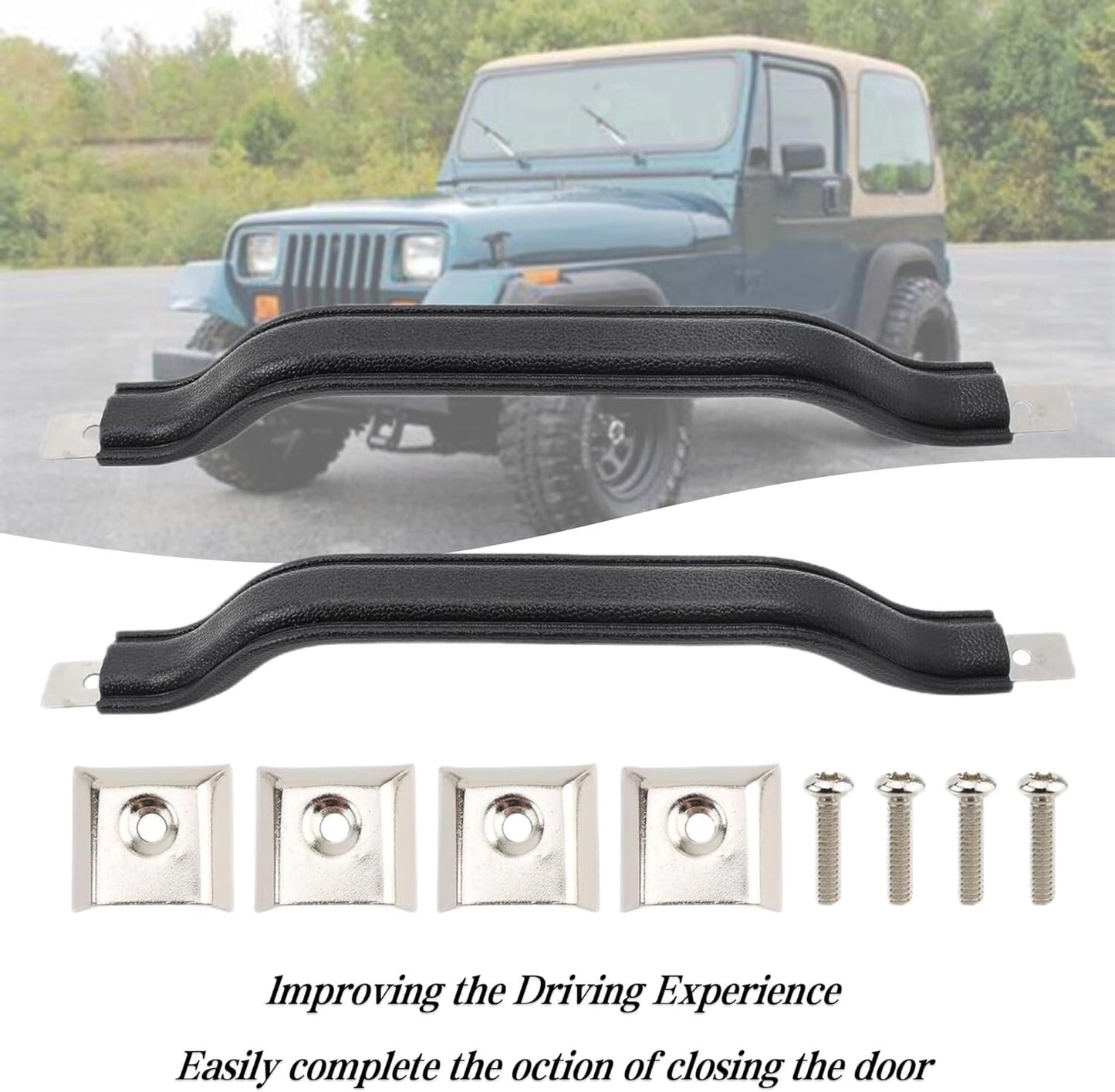 Black Strap Interior Inside Door Pull Handle Set Pair FIT FOR 87-95 YJ WRANGLER