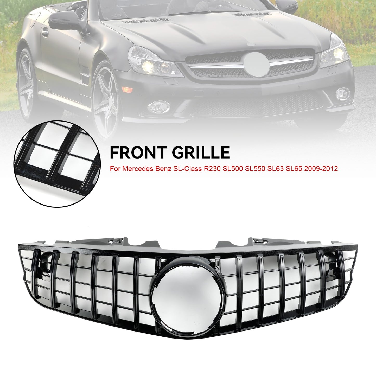 Front Bumper Upper Grill Fit Mercedes SL-Class R230 SL550 SL600 2009-2012