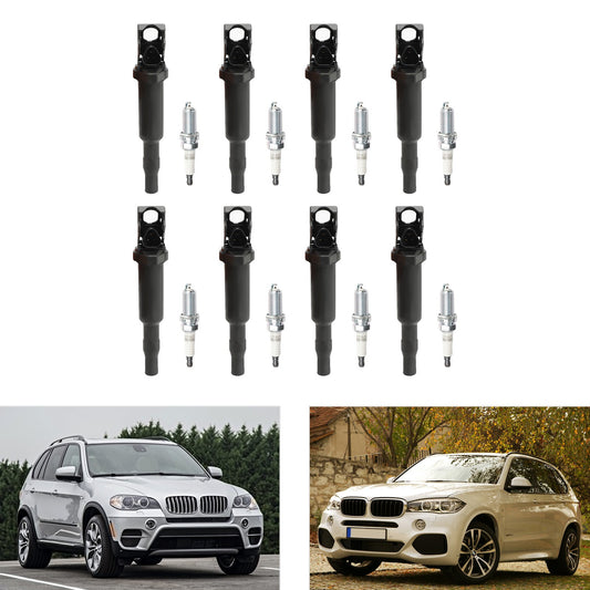 8X Ignition Coil +Spark Plugs UF592 For BMW 550 650 750i X5 X6 4.4L