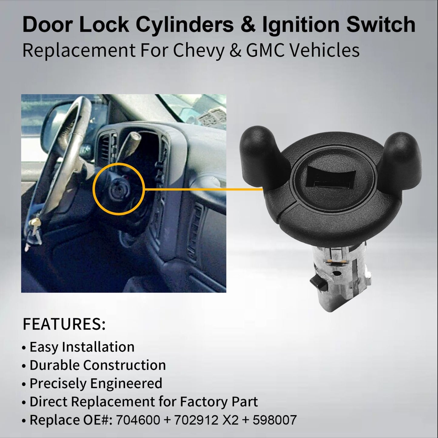 Front Door Lock Cylinders & Ignition Switch for Chevy Tahoe Silverado GMC Sierra
