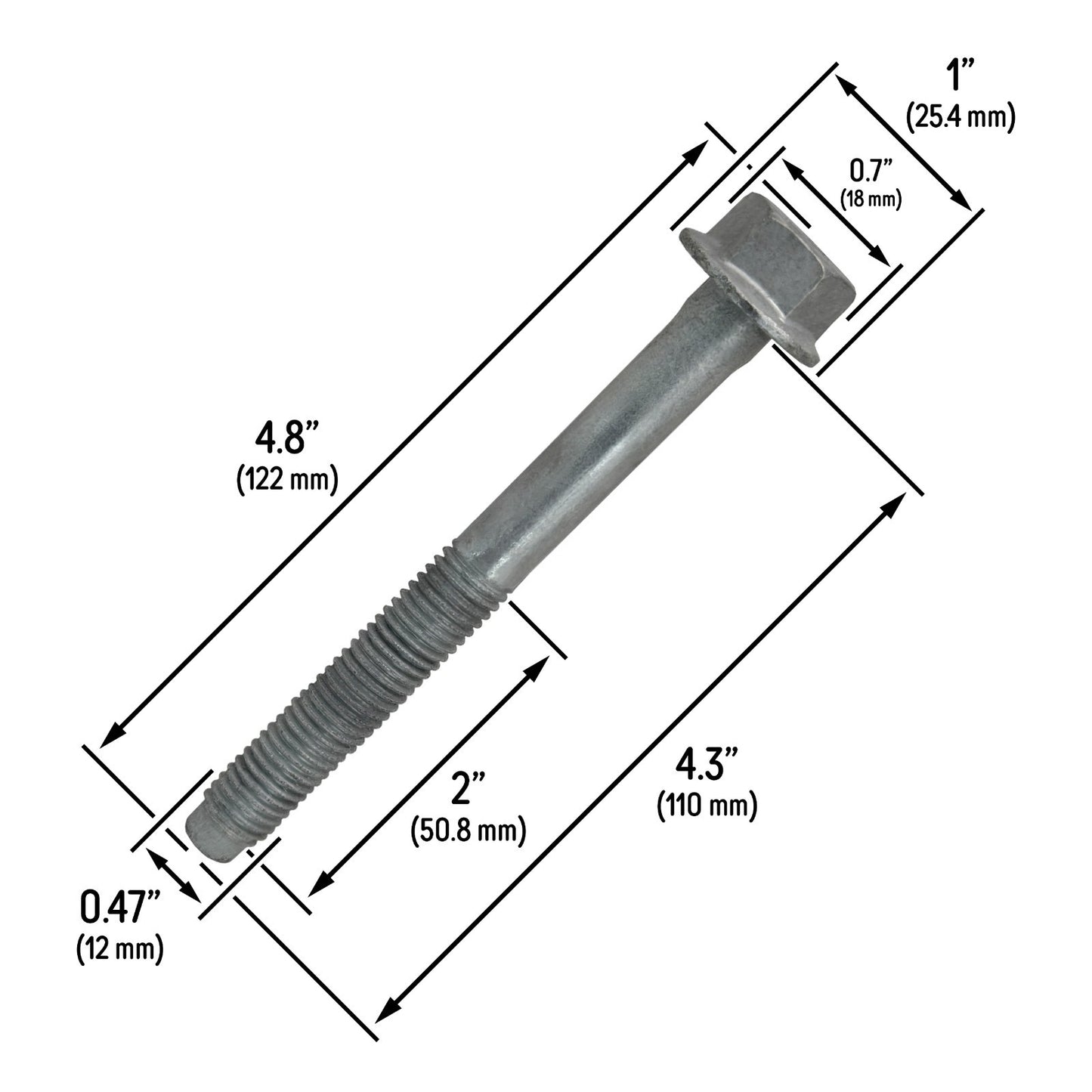M12x1.75x110 Multi Purpose Bolt for GM, Chevy Buick GMC Cadillac - 11609609