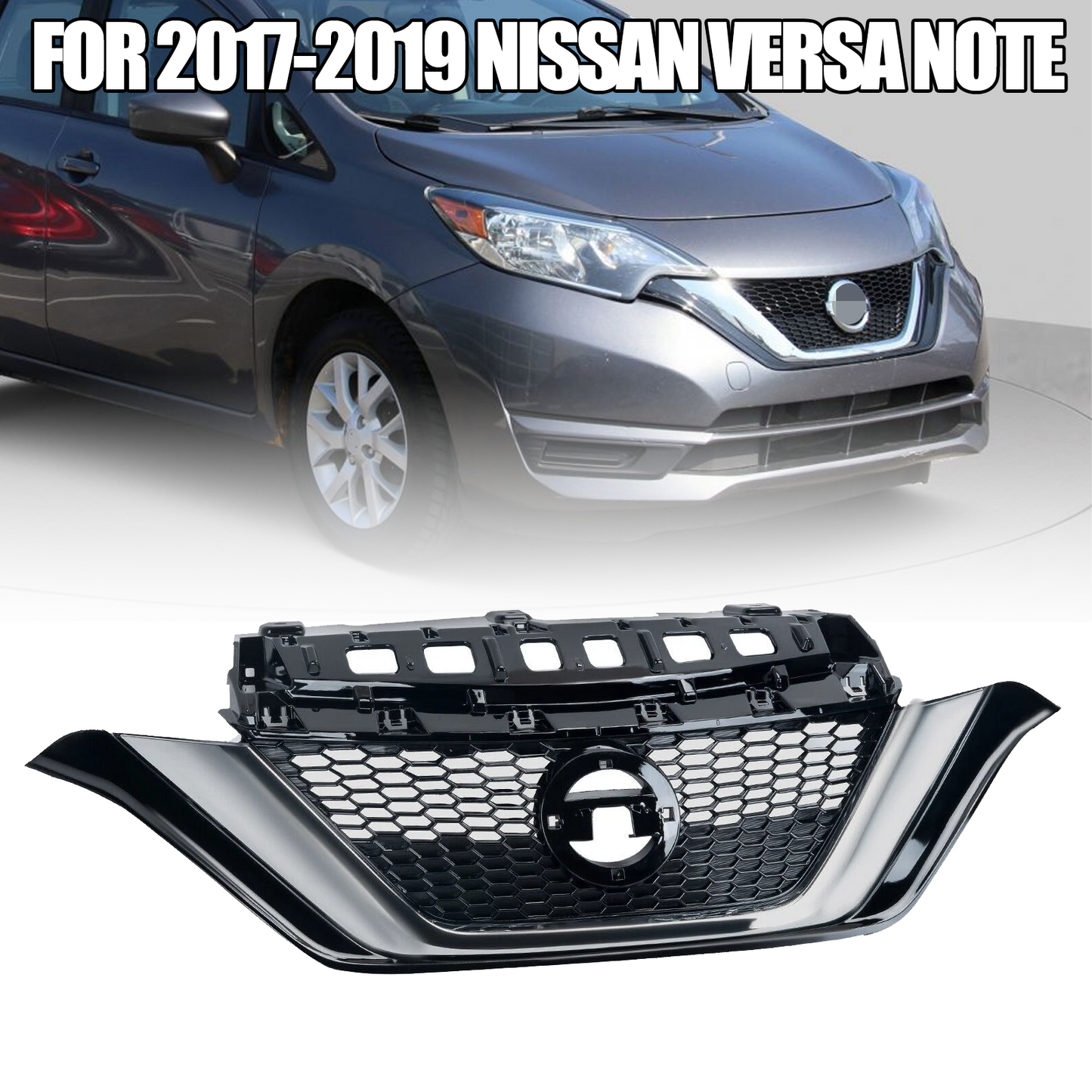 Front Bumper Upper Grille Chrome For 2017-2019 Nissan Versa Note 623109ME0A