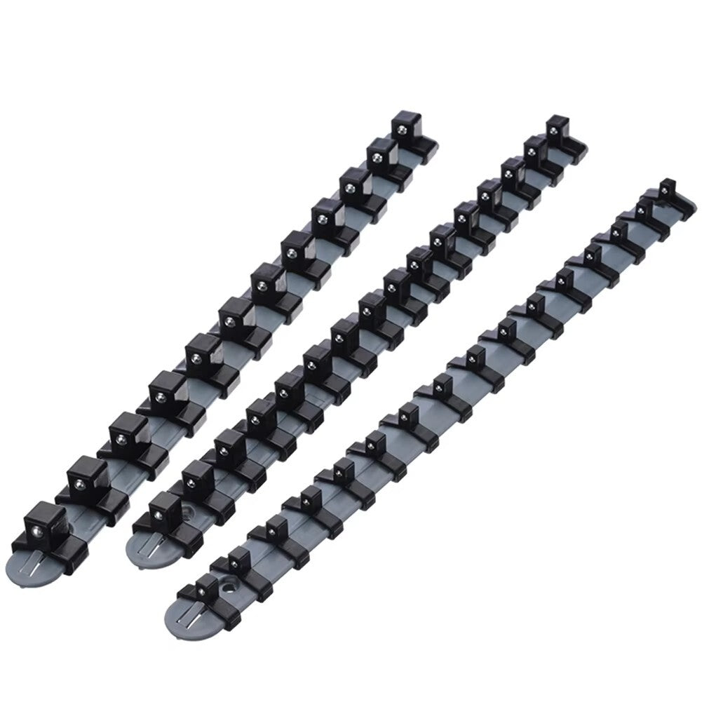 3PC Socket Organizer Mountable Sliding Holder Rail Rack Tool Storage 1/4 3/8 1/2