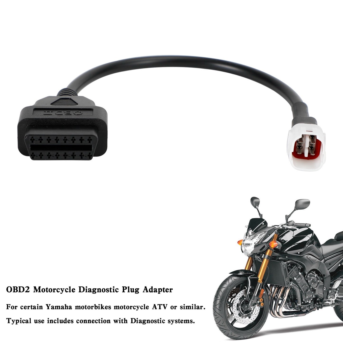 4 Pin to OBD2 Cable Diagnostic Adapter Connector Fit For Yamaha R1 R6 MT09