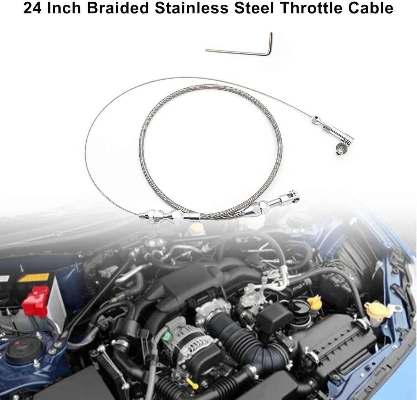 24" THROTTLE CABLE BRAIDED STAINLESS STEEL UNIVERSAL ACCELERATOR For FORD, CHEVY