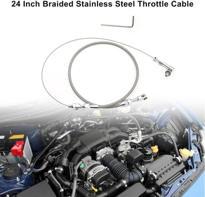 24" THROTTLE CABLE BRAIDED STAINLESS STEEL UNIVERSAL ACCELERATOR For FORD, CHEVY