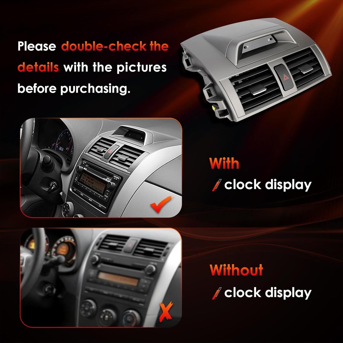 Center Dash A/C Air Vent Trim Panel w/ Emergency Switch Fit 09-13 Toyota Corolla