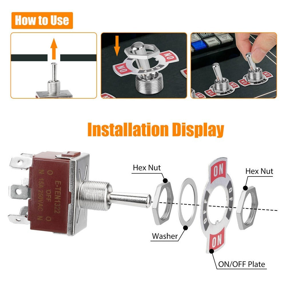 3X Heavy Duty DPDT ON/OFF/ON Toggle Switch 20A 125V/15A 250V Screw Terminals