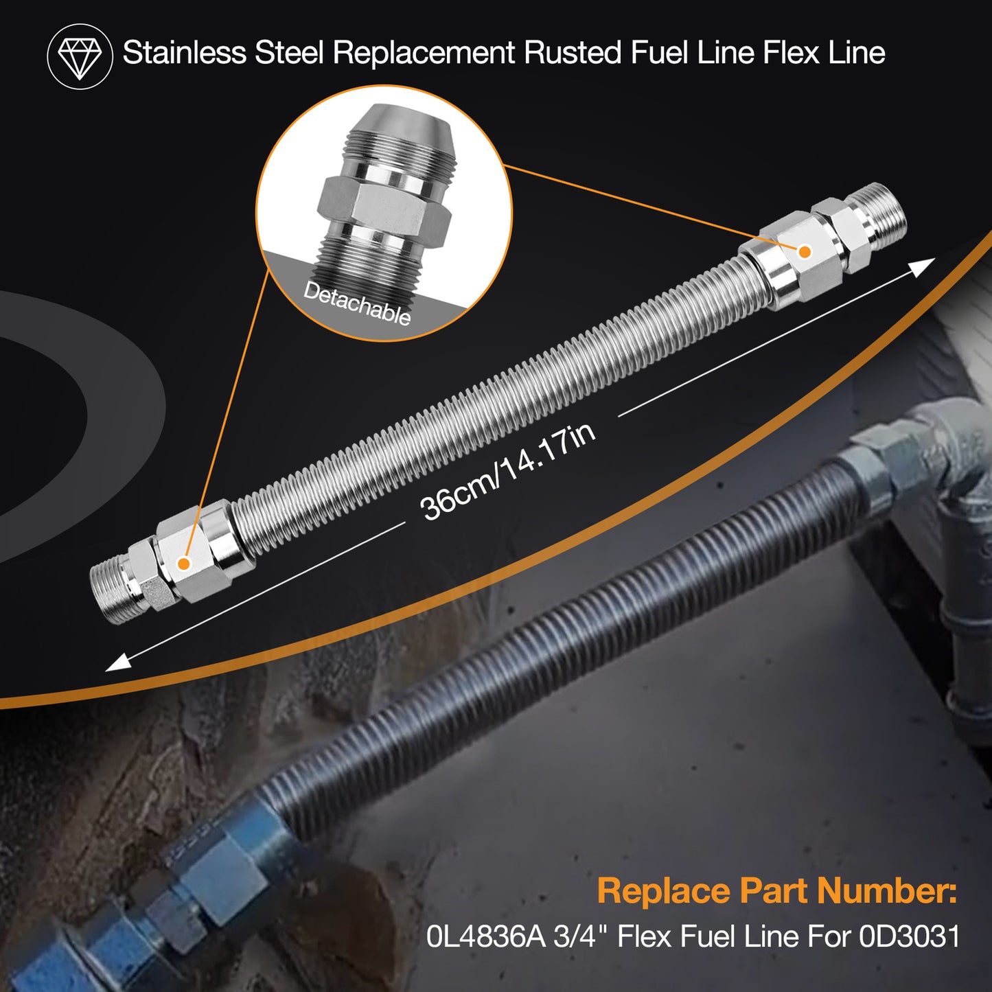 0L4836A Gas Fuel Line Supply Flex Hose 3/4" No PVC Fits Generac Generators 0D303