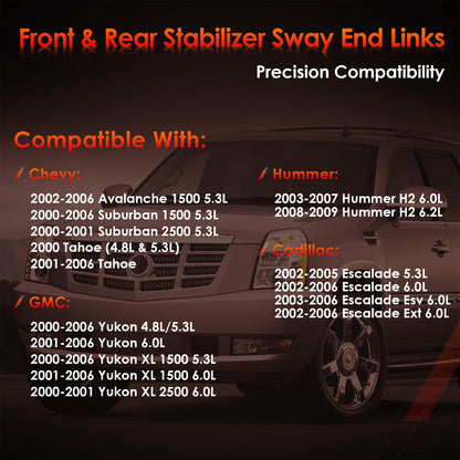 Front Rear Sway Bar Links For Chevy Tahoe Suburban 1500 Avalanche Yukon Cadillac