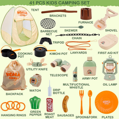 Kids Camping Set with Tent Toy Campfire 42Pcs Camping Pretend Play Tent