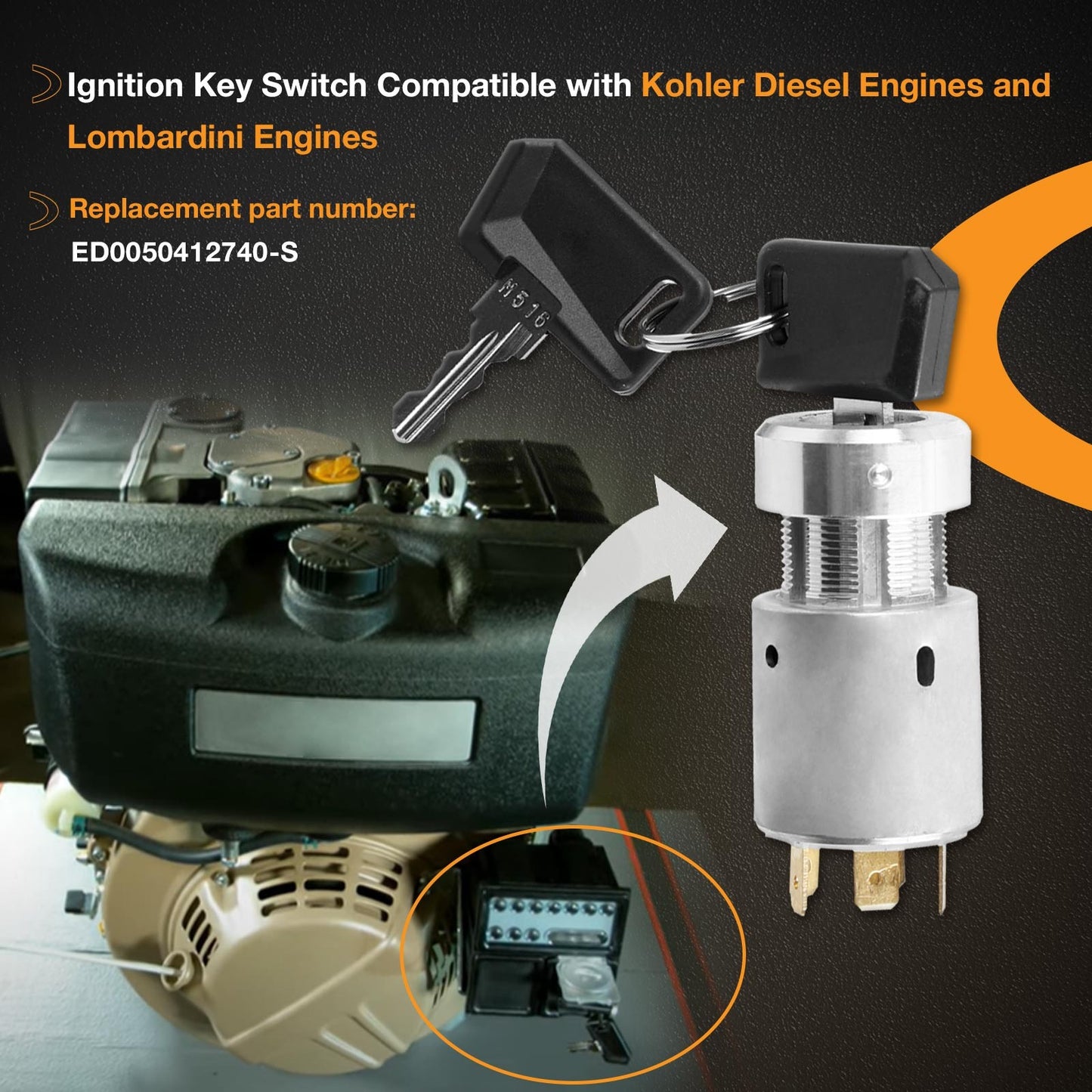 ED0050412740-S Ignition Switch w/ Keys Fits Kohler Diesel Lombardini Engines