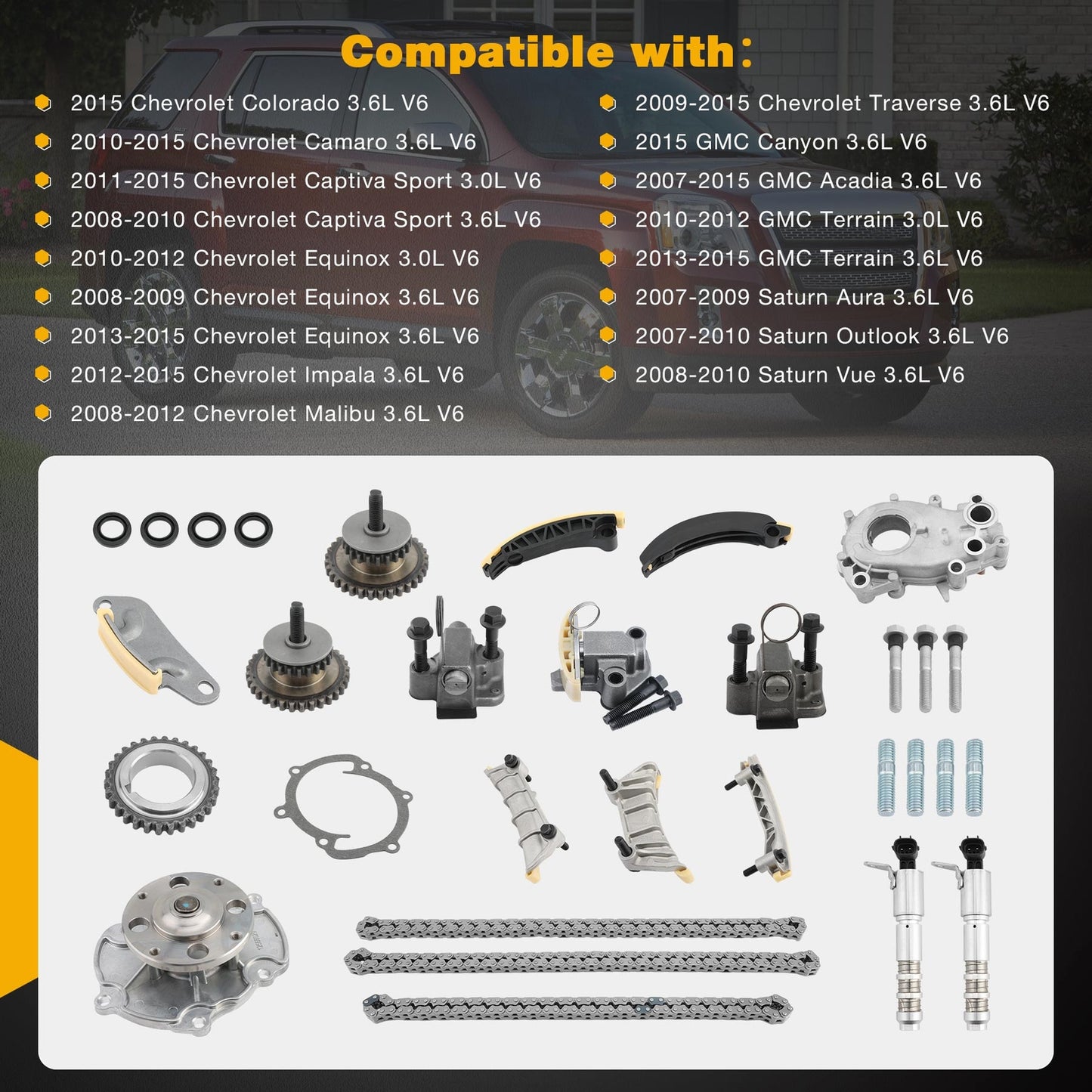 Timing Chain w/ Water Pump Kit For 07-15 Chevy Colorado Camaro GMC Acadia 9-0753