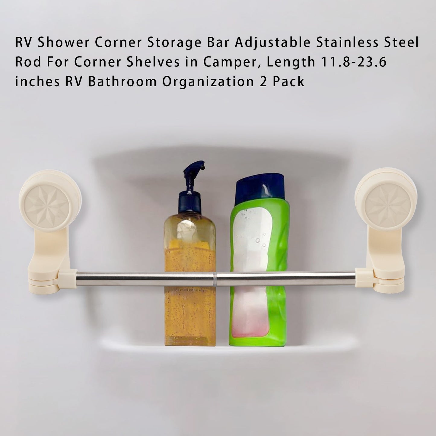 2x RV Shower Corner Storage Bar  Adjustable Stainless Steel Rod 11.8-23.6 inches