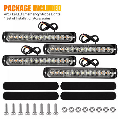 4 PCs Amber(3LEDs)/White(6LEDs)/Amber(3LEDs) Car Truck Light Bar Flashing Lamps