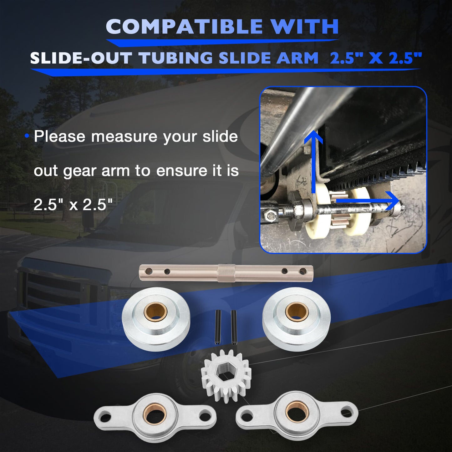 RV Slide-Out Gear Box Pack Assembly 2.5"x 2.5" For Slide-Out Gear Part 15 Tooth