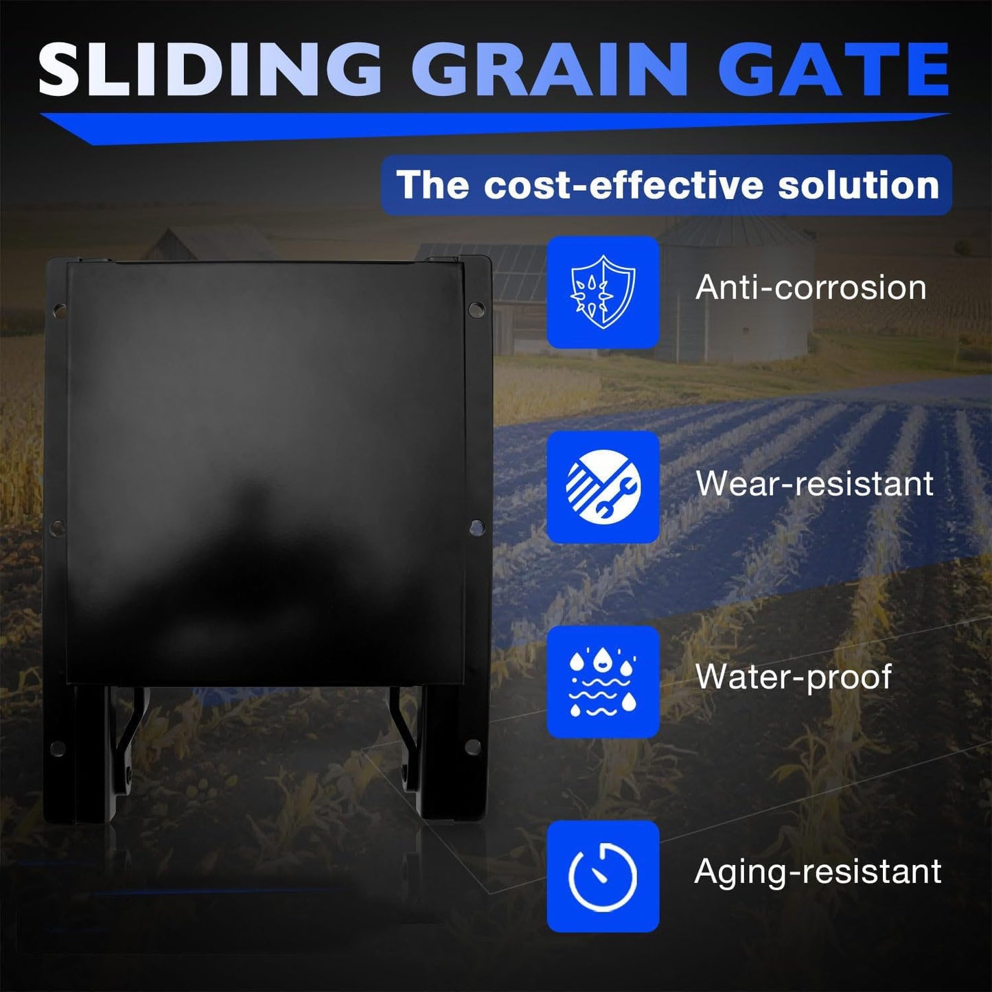 9X9" Black Sliding Grain Gate For Feed Bin & Truck Unloading Manual Flow Control