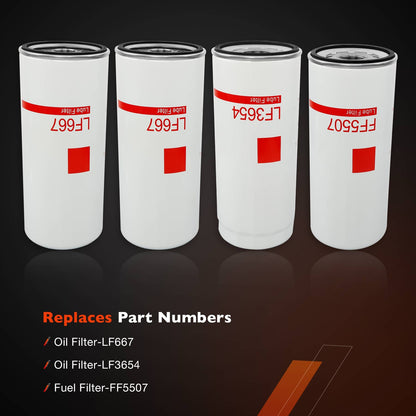 4x LF667 Diesel Oil Fuel Filter Change Kit For Volvo D12 D13 LF3654 FF5507