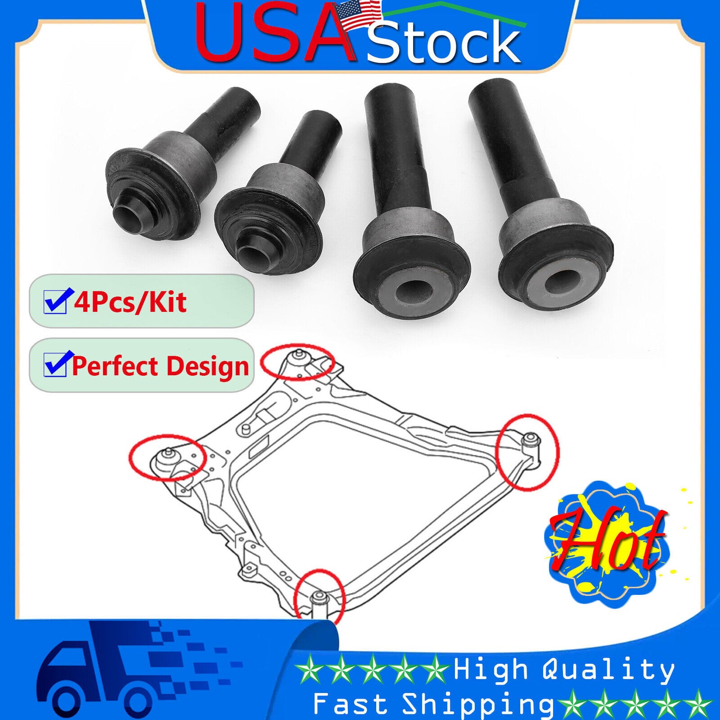 4pcs Engine Cradle Front Subframe Crossmember Bushing For Nissan Rogue X-Trail