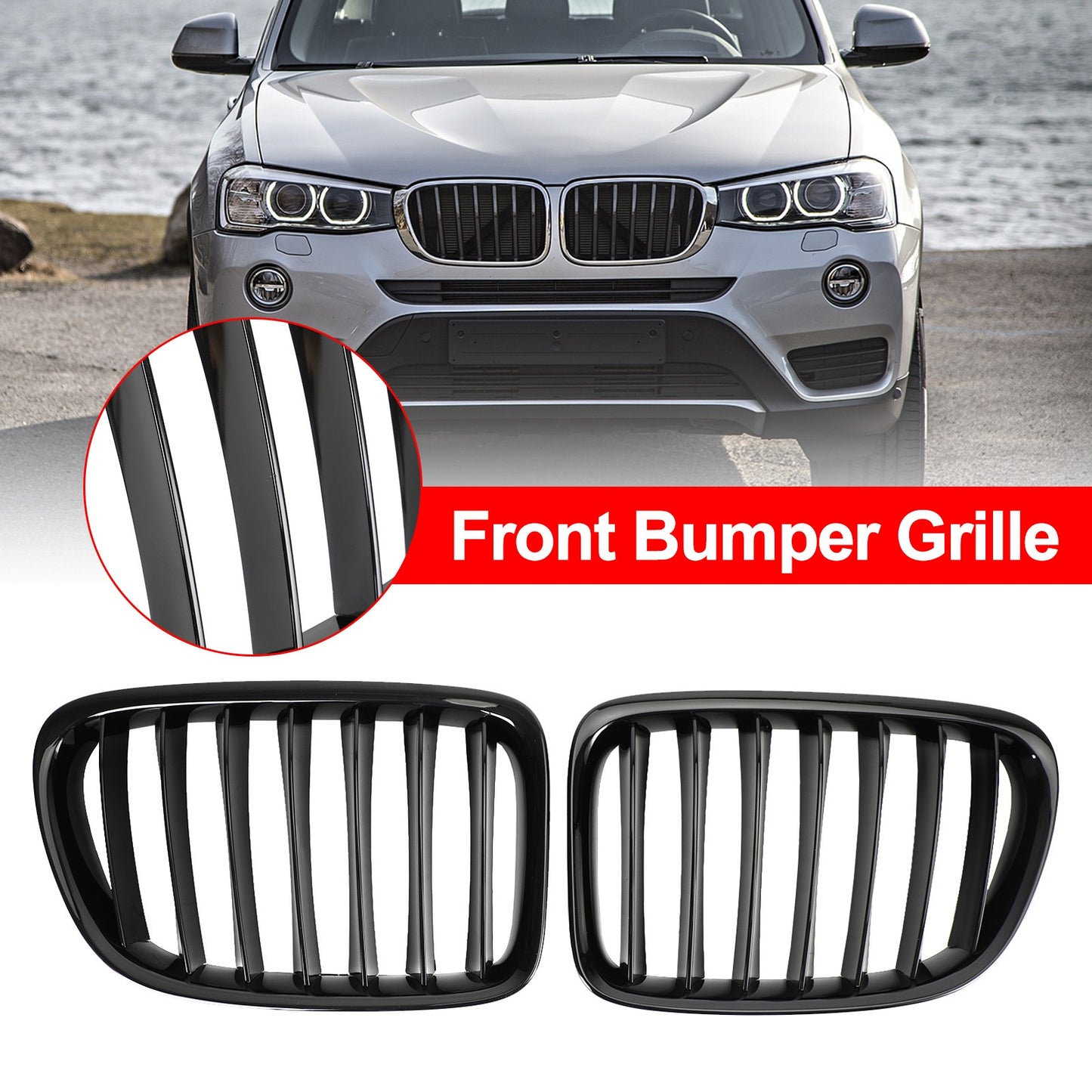 Gloss Black Front Hood Kidney Grill Grille Fit BMW X1 E84 2009-2014 SUV
