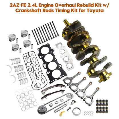 2AZ-FE 2.4L Engine Overhaul Rebuild Kit w/ Crankshaft Rods Timing Kit for Toyota