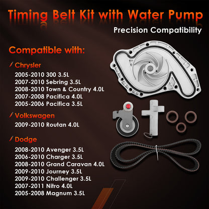 Timing Belt Kit with Water Pump For 05-11 Chrysler Volkswagen 3.5 4.0L TCKWP295D