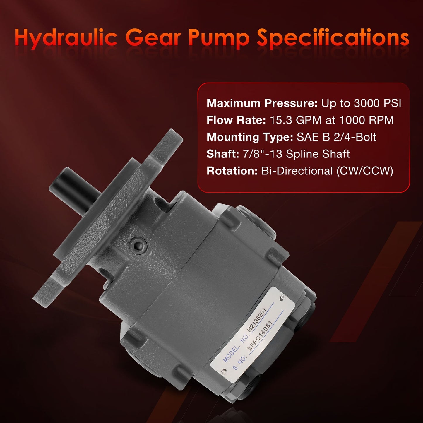 H2136201 Hydraulic Pump 3000 PSI 7/8"-13 Spline Shaft Heavy-Duty Hydraulic Pump