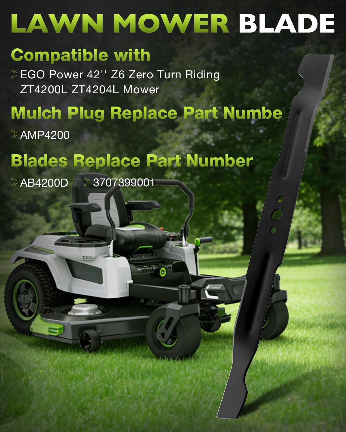 AB4200D Blades & AMP4200 Mulch Plug For EGO Power+ 42" Z6 Zero Turn Riding Mower