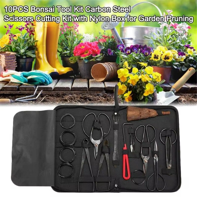 Bonsai Tool Kit 10PCS Set Carbon Steel Shear Cutter Scissor Wire Plant Garden...