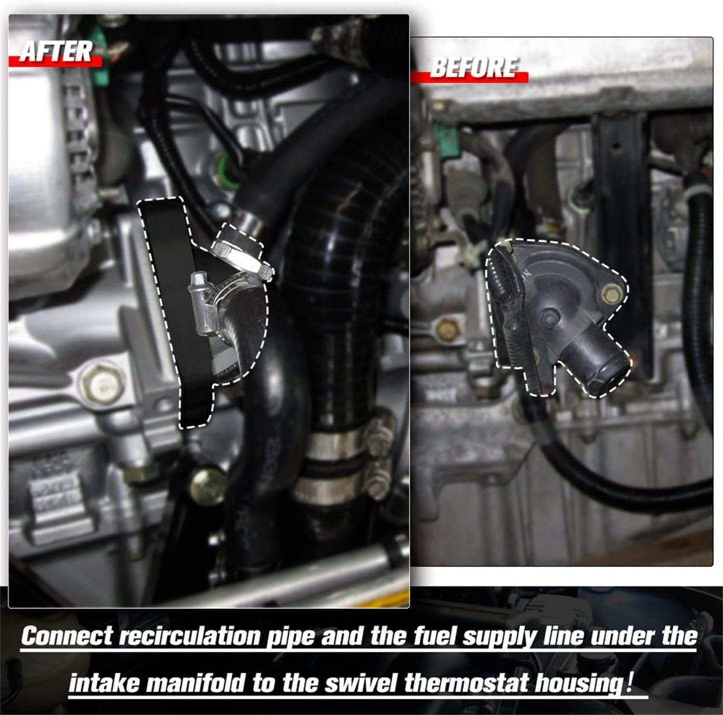 Radiator Hose Swivel Neck Thermostat Housing Black for Honda K-Series K20 K24