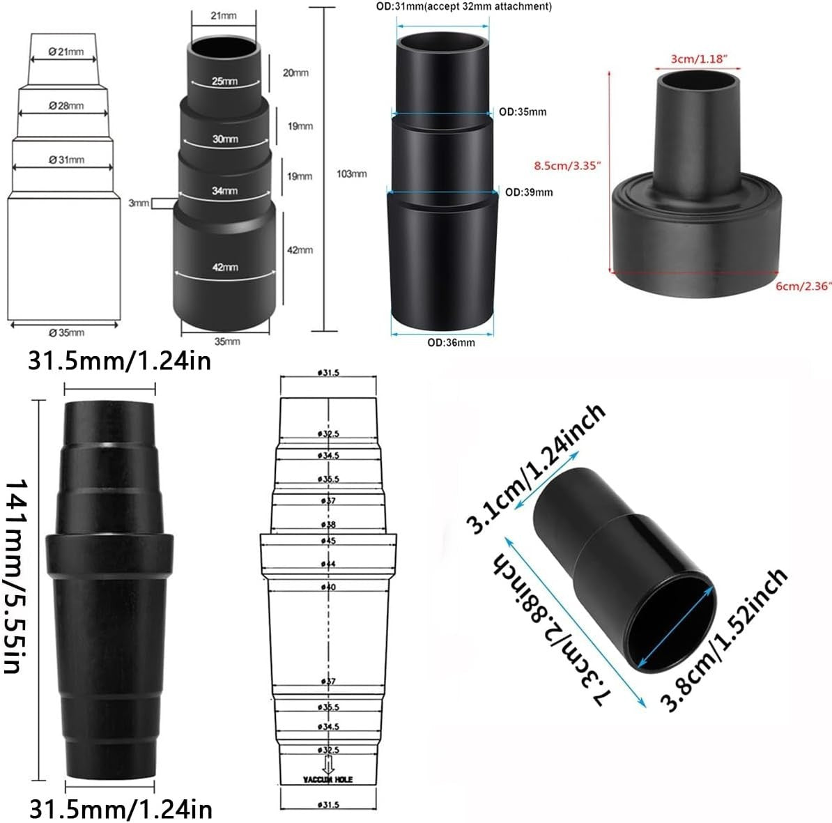 5*Universal Vacuum Hose Adapter Vacuum Cleaner Adapter Shop Vac Hose Accessories