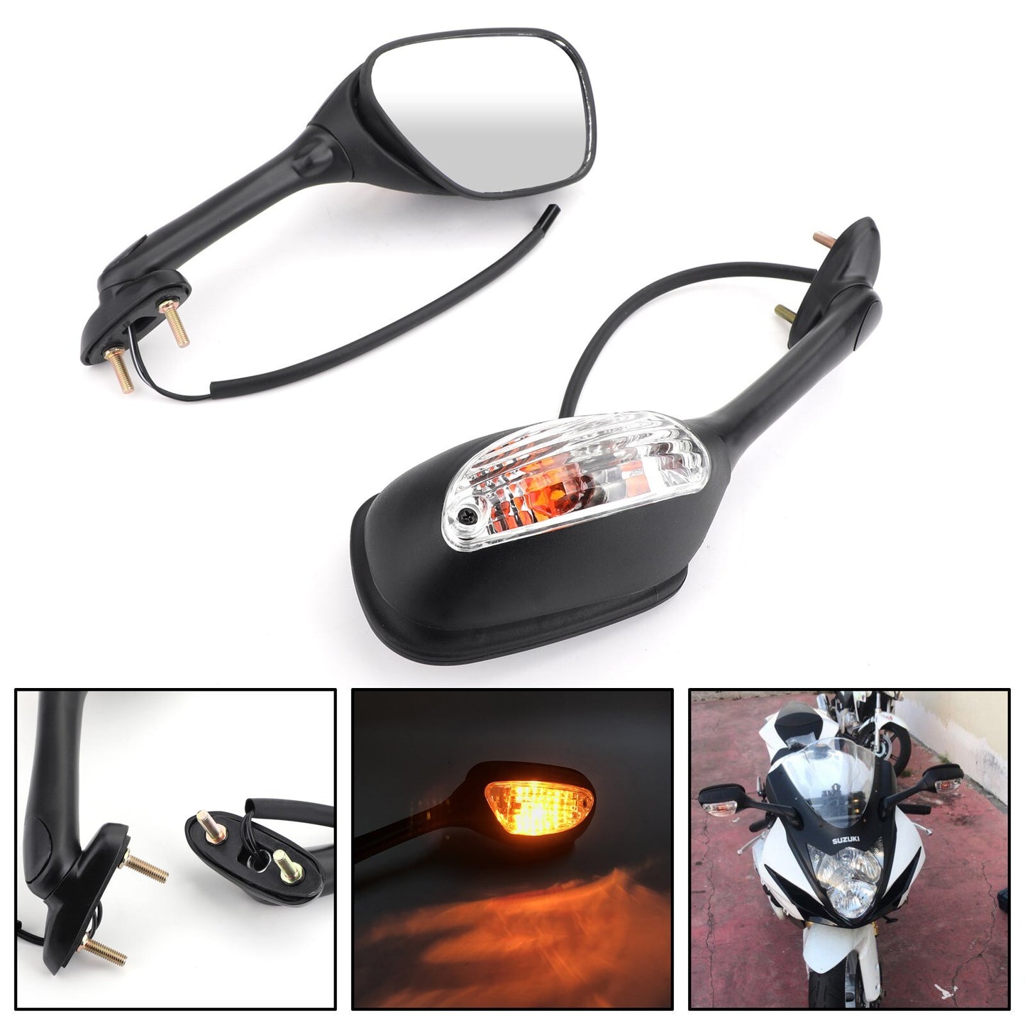 Mirrors Turn Siganals For Suzuki GSXR750 2006-2014 GSX-R 1000 2005-2014 BLK USA