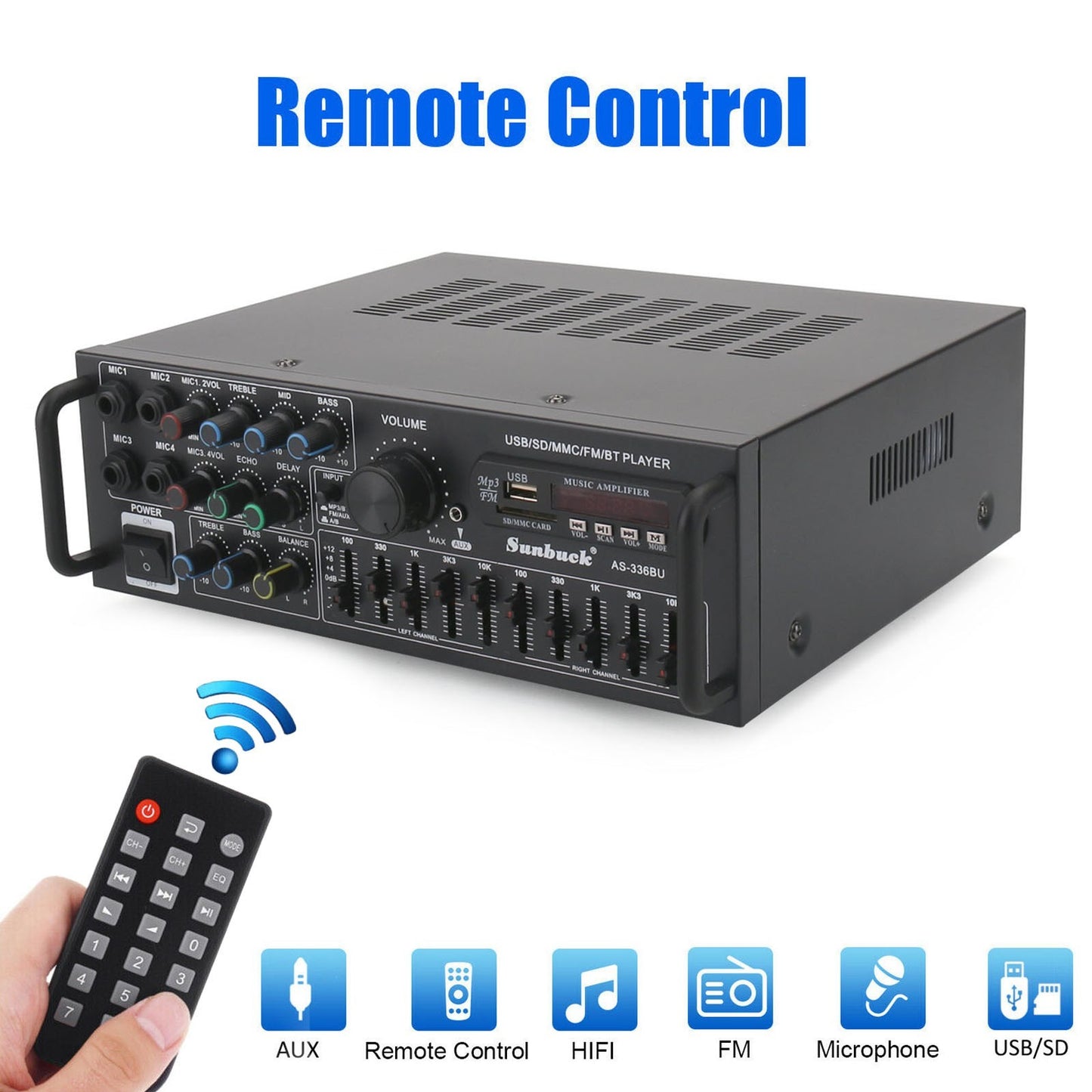 Sunbuck Bluetooth 5.0 HiFi Stereo Power Amplifier 2000W Home Audio FM USB AUX