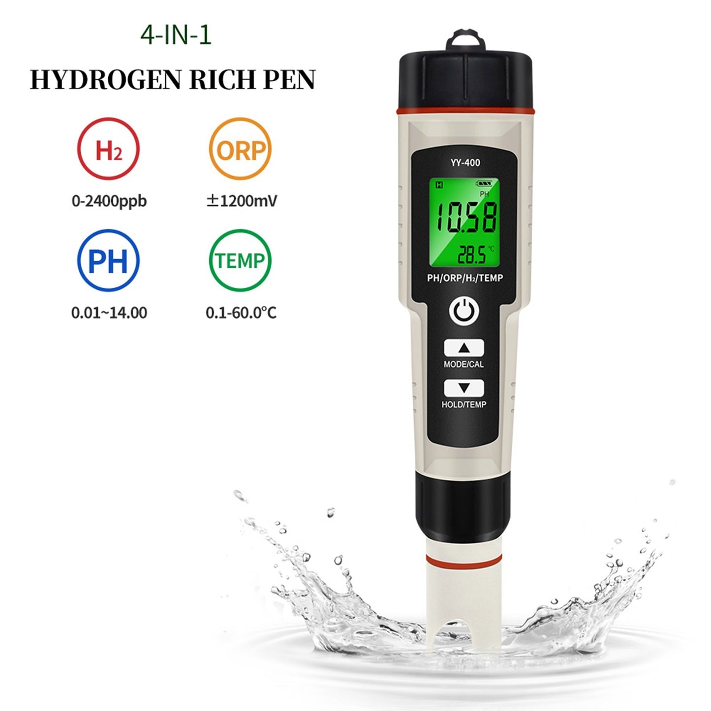 ??Portable 4 In 1 Hydrogen-Rich Test Pen PH/ORP/TEMP Water Quality Meter Tester