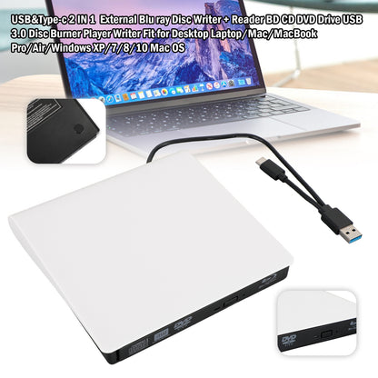 2 IN 1 USB&Type-c External  Disc Writer + Reader Burner for Mac Windows