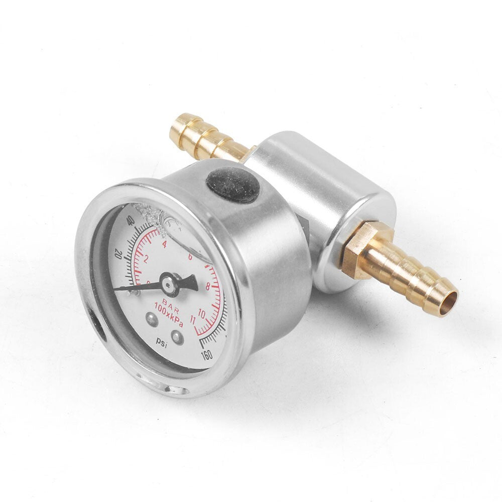 Universal 1/8 NPT Fuel Pressure Regulator Gauge Liquid Filled Polished+Adapter